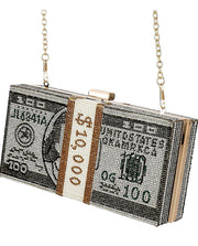 Classic Dollar Style Evening Bags With Diamond Over the Shoulder And Cross Body Shoulder Bag And Wallet Clutch