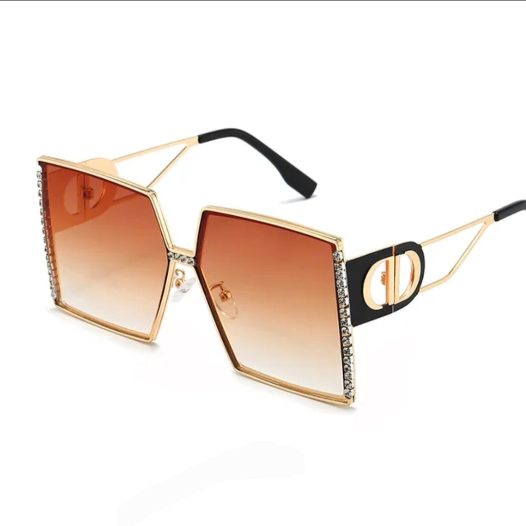 Stylish Imperfection Vibes Sunglasses with oversized square frames and crystal details.