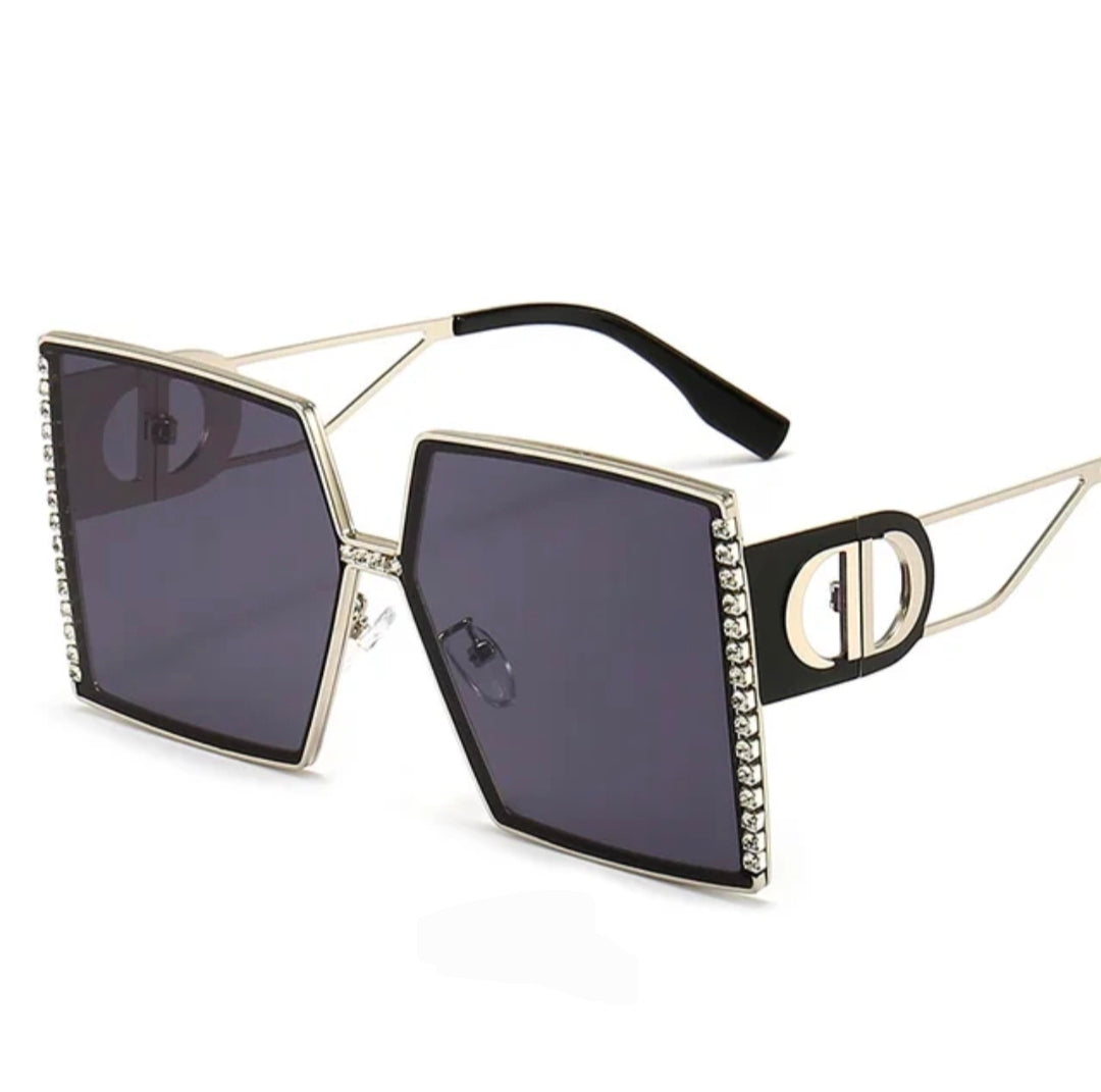 Stylish Imperfection Vibes Sunglasses with bold square frames and crystal accents.