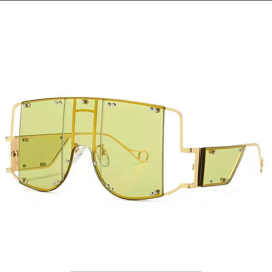 Imperfection Stunna H fashion oversized yellow sunglasses with unique geometric design.